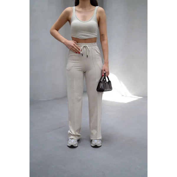 LUMİ BEJ 2 İPLİK ÇIMALI EŞOFMAN ALTI