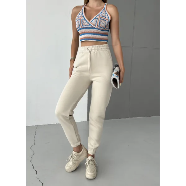 LUNERA BEJ 3 İPLİK POLARLI JOGGER EŞOFMAN ALTI