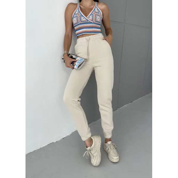 LUNERA BEJ 3 İPLİK POLARLI JOGGER EŞOFMAN ALTI