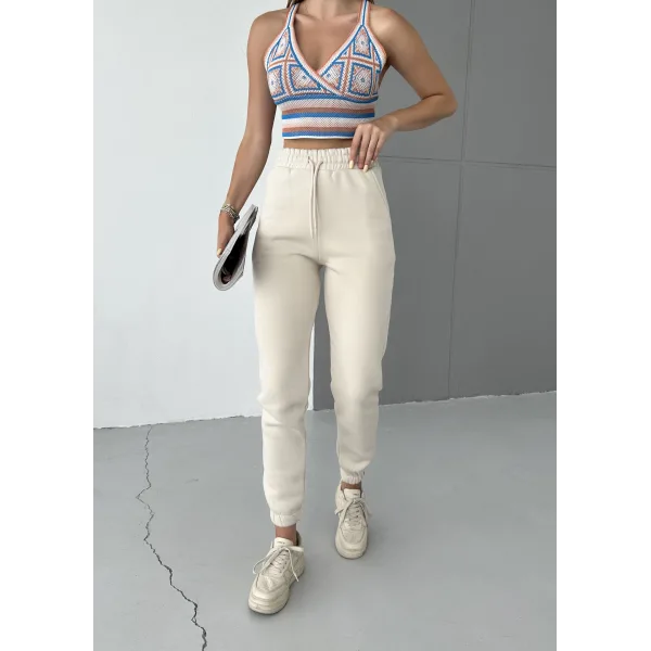 LUNERA BEJ 3 İPLİK POLARLI JOGGER EŞOFMAN ALTI