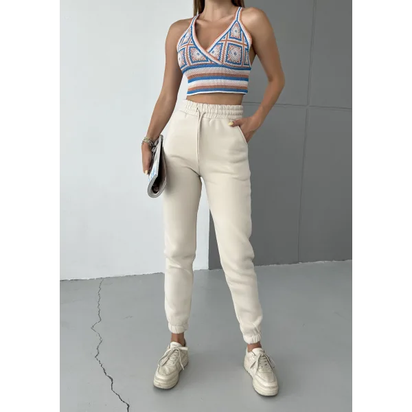 LUNERA BEJ 3 İPLİK POLARLI JOGGER EŞOFMAN ALTI