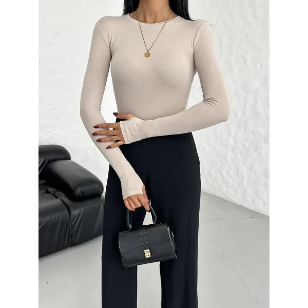 MORA BEJ PARMAK DETAYLI BLUZ