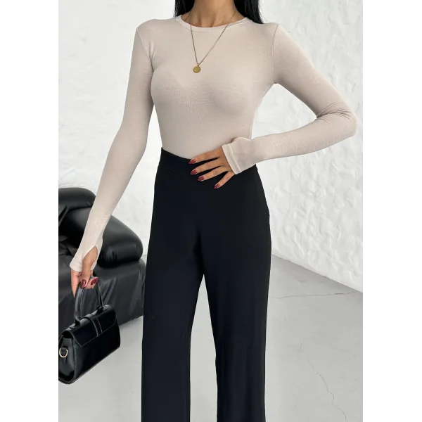 MORA BEJ PARMAK DETAYLI BLUZ