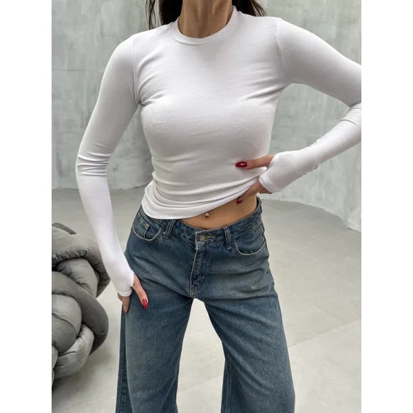 MORA BEYAZ PARMAK DETAYLI BLUZ