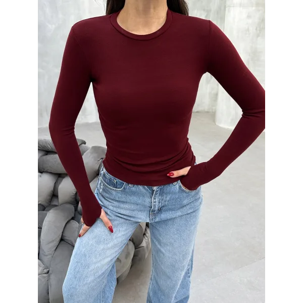 MORA BORDO PARMAK DETAYLI BLUZ