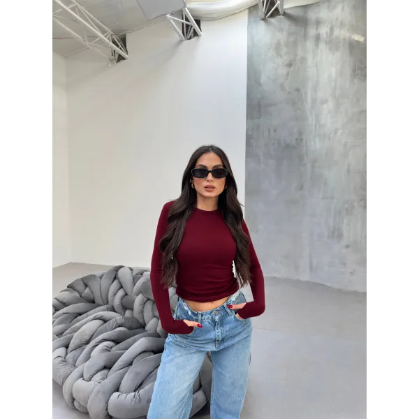 MORA BORDO PARMAK DETAYLI BLUZ