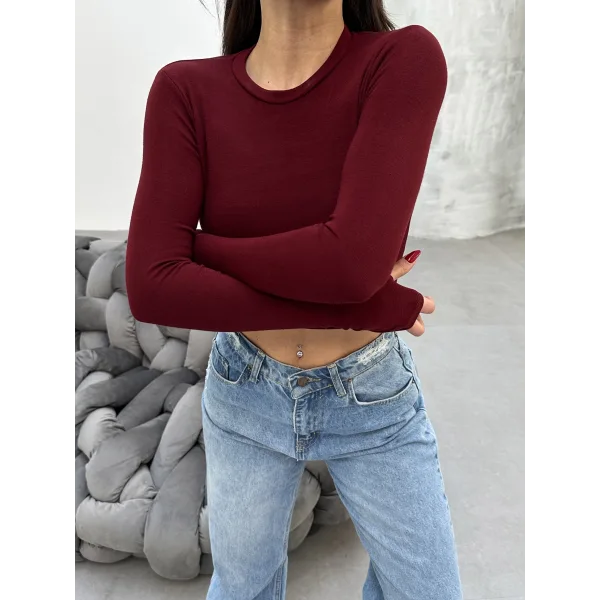 MORA BORDO PARMAK DETAYLI BLUZ