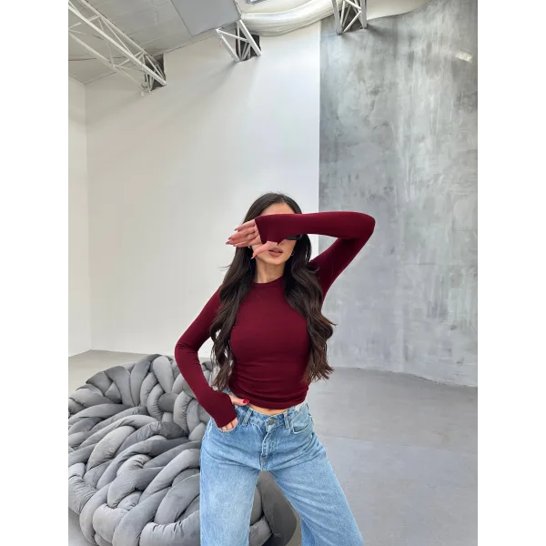 MORA BORDO PARMAK DETAYLI BLUZ