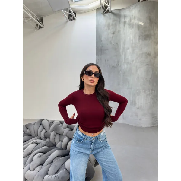 MORA BORDO PARMAK DETAYLI BLUZ