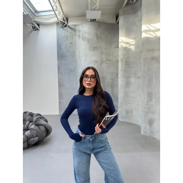 MORA LACİVERT PARMAK DETAYLI BLUZ