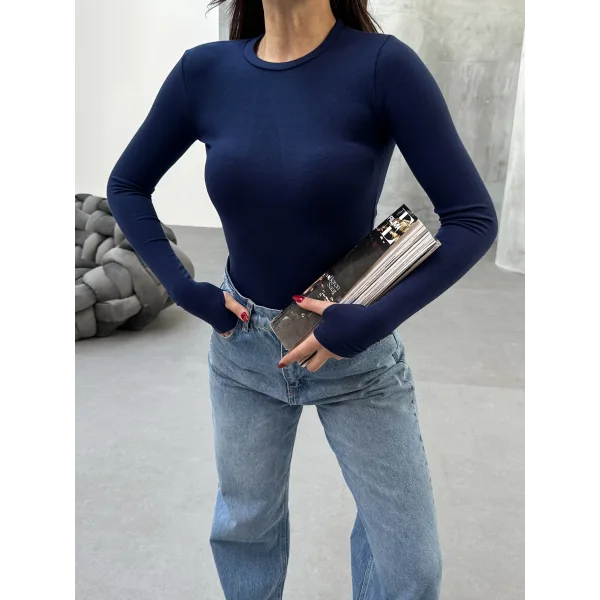 MORA LACİVERT PARMAK DETAYLI BLUZ