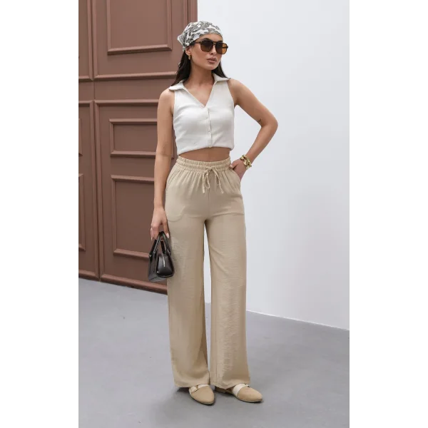NEPAL BEJ KETEN YAZLIK PANTOLON