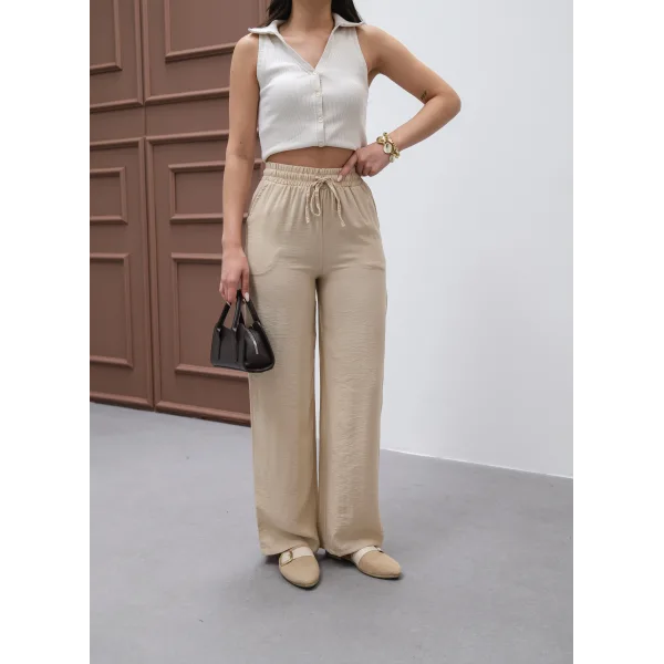 NEPAL BEJ KETEN YAZLIK PANTOLON