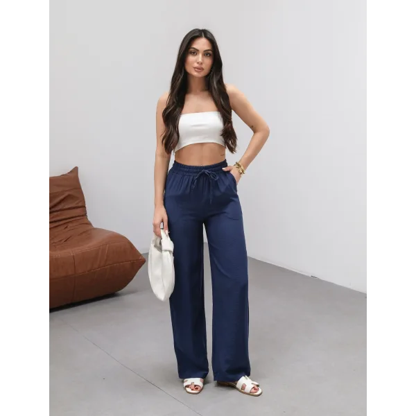 NEPAL LACİVERT KETEN YAZLIK PANTOLON