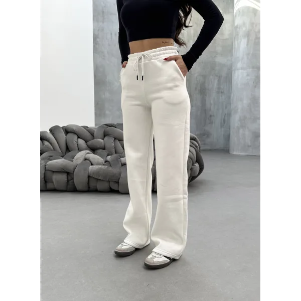 SORANE BEYAZ 3 İPLİK KIŞLIK POLARLI EŞOFMAN ALTI