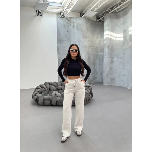 SORANE BEYAZ 3 İPLİK KIŞLIK POLARLI EŞOFMAN ALTI