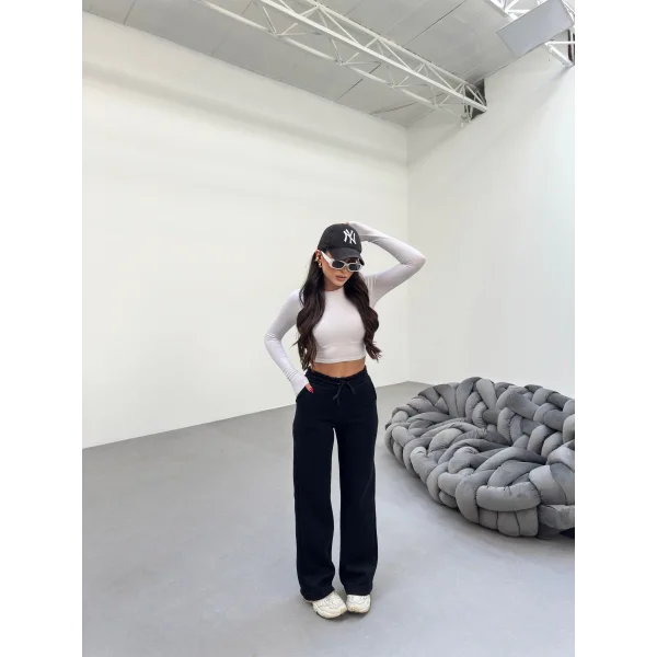 SORANE SİYAH 3 İPLİK KIŞLIK POLARLI EŞOFMAN ALTI