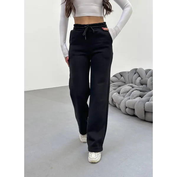 SORANE SİYAH 3 İPLİK KIŞLIK POLARLI EŞOFMAN ALTI