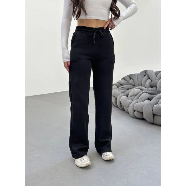 SORANE SİYAH 3 İPLİK KIŞLIK POLARLI EŞOFMAN ALTI