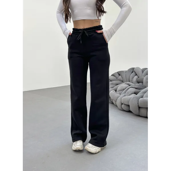 SORANE SİYAH 3 İPLİK KIŞLIK POLARLI EŞOFMAN ALTI