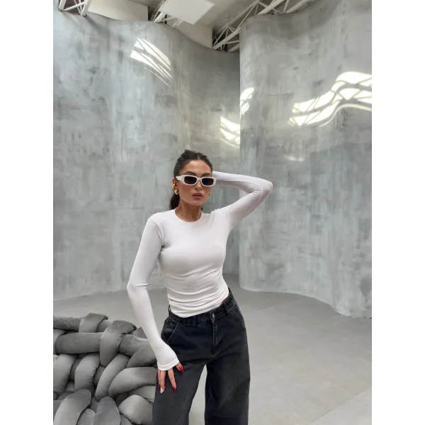 VERİTE BEYAZ PAMUKLU UZUN KOLLU BLUZ