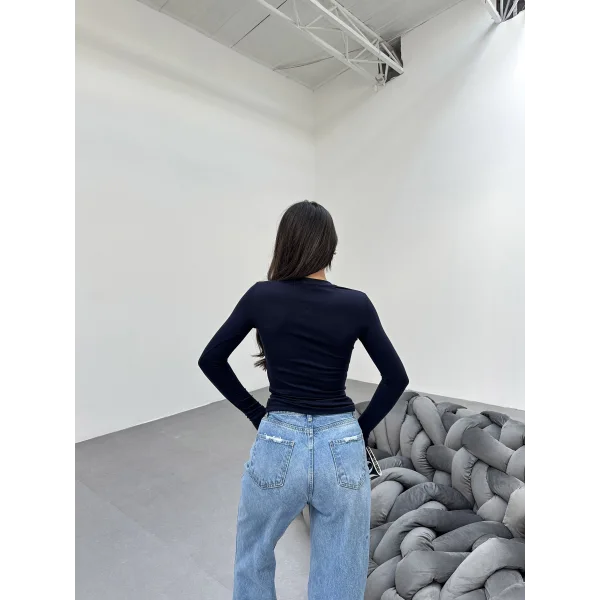 VERİTE LACİVERT PAMUKLU UZUN KOLLU BLUZ