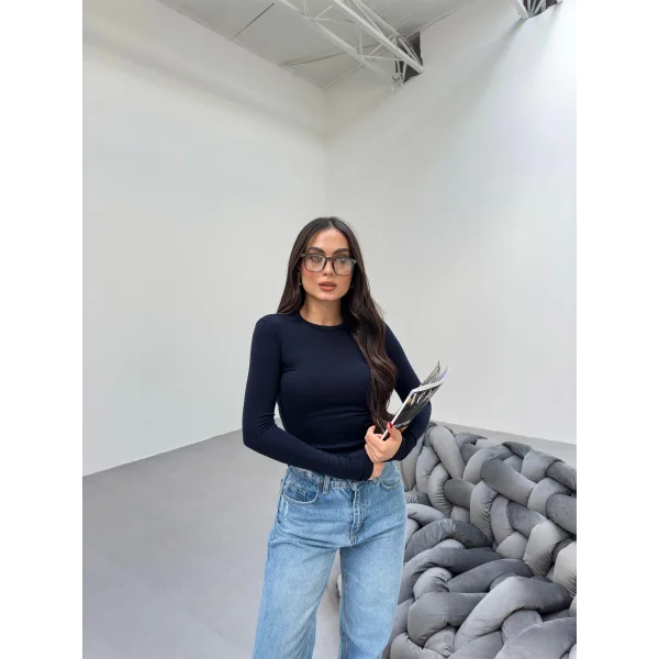 VERİTE LACİVERT PAMUKLU UZUN KOLLU BLUZ