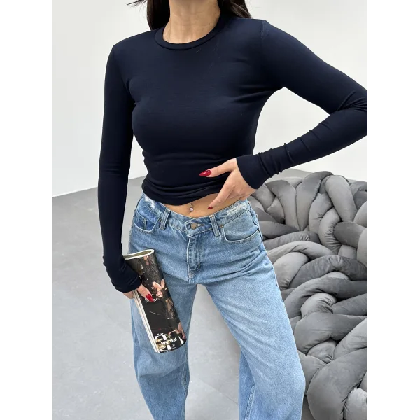 VERİTE LACİVERT PAMUKLU UZUN KOLLU BLUZ