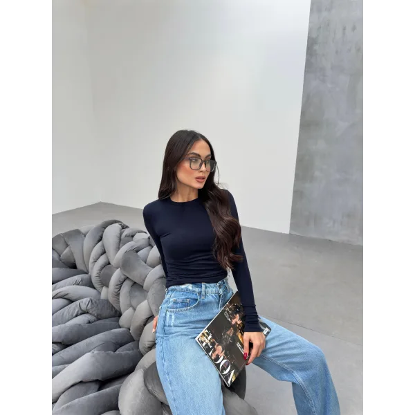 VERİTE LACİVERT PAMUKLU UZUN KOLLU BLUZ