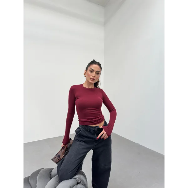 VERİTE BORDO PAMUKLU UZUN KOLLU BLUZ