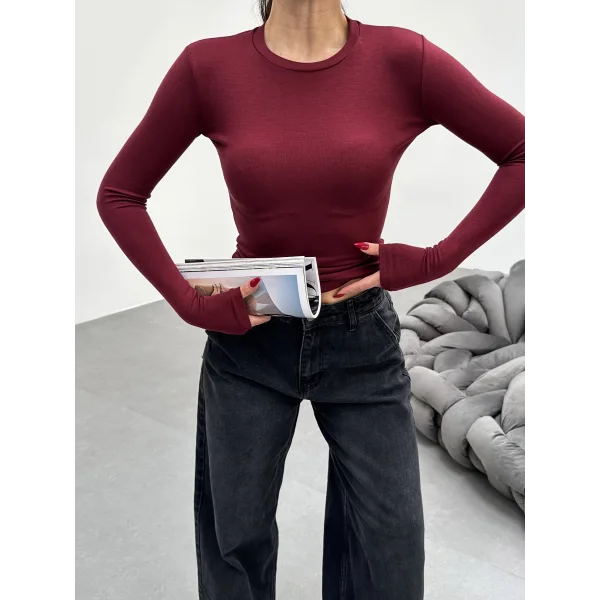 VERİTE BORDO PAMUKLU UZUN KOLLU BLUZ