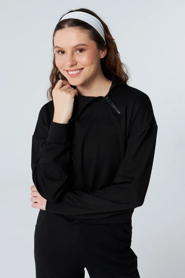 TARA SİYAH FERMUAR DETAYLI SWEATSHIRT