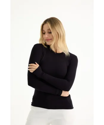 VERİTE SİYAH PAMUKLU UZUN KOLLU BLUZ