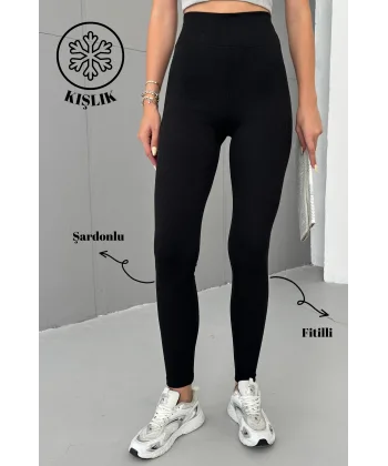 BERTA SİYAH FİTİLLİ POLARLI KIŞLIK TAYT