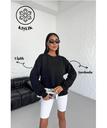 LUNA SİYAH 3 İPLİK POLARLI SWEATSHIRT