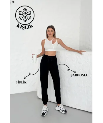 LUNERA SİYAH 3 İPLİK KIŞLIK JOGGER EŞOFMAN ALTI