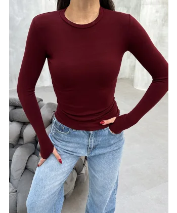 MORA BORDO PARMAK DETAYLI BLUZ