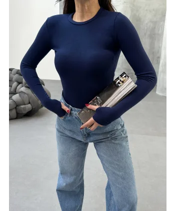 MORA LACİVERT PARMAK DETAYLI BLUZ