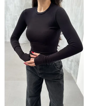 MORA SİYAH PARMAK DETAYLI BLUZ