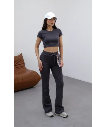 NOVA ANTRASİT Y2K CROP TİŞÖRT VE İSPANYOL PAÇA TAYT TAKIM