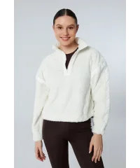 HALO EKRU WELLSOFT BELİ AYARLANABİLİR CROP OVERSIZE SWEATSHIRT