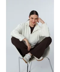 HALO EKRU WELLSOFT BELİ AYARLANABİLİR CROP OVERSIZE SWEATSHIRT