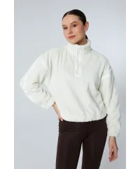 HALO EKRU WELLSOFT BELİ AYARLANABİLİR CROP OVERSIZE SWEATSHIRT
