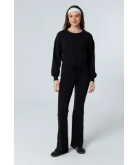 LUNA SİYAH SWEATSHIRT VE İSPANYOL PAÇA TAYT ALT -ÜST TAKIM