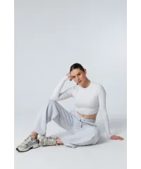 MUSE BEYAZ UZUN KOLLU PAMUKLU CROP BLUZ