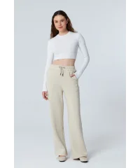 MUSE BEYAZ UZUN KOLLU PAMUKLU CROP BLUZ