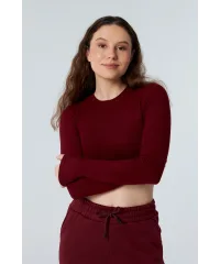 MUSE BORDO UZUN KOLLU PAMUKLU CROP BLUZ