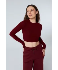 MUSE BORDO UZUN KOLLU PAMUKLU CROP BLUZ