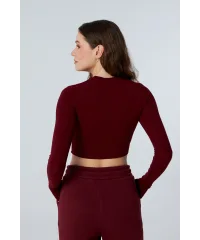 MUSE BORDO UZUN KOLLU PAMUKLU CROP BLUZ