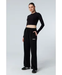 MUSE SİYAH UZUN KOLLU PAMUKLU CROP BLUZ